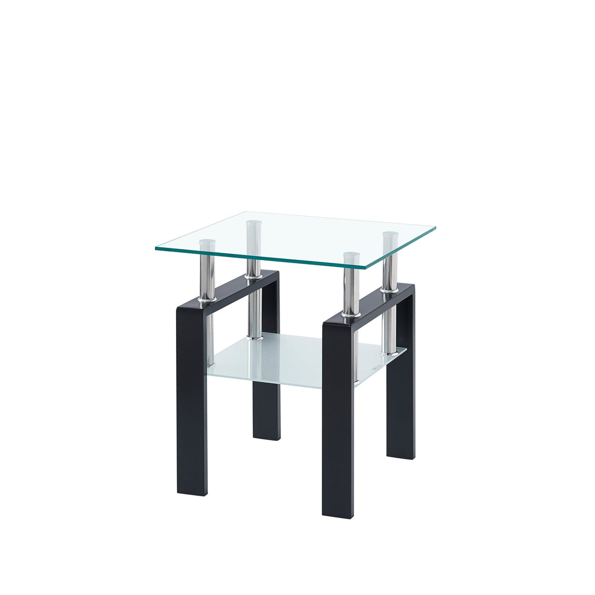 Tempered Transparent Glass End Table 2-Layers with Storage