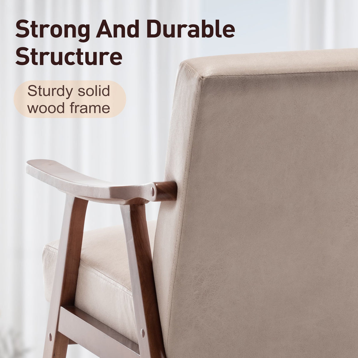 Solid wood frame accent chair with thick backrest