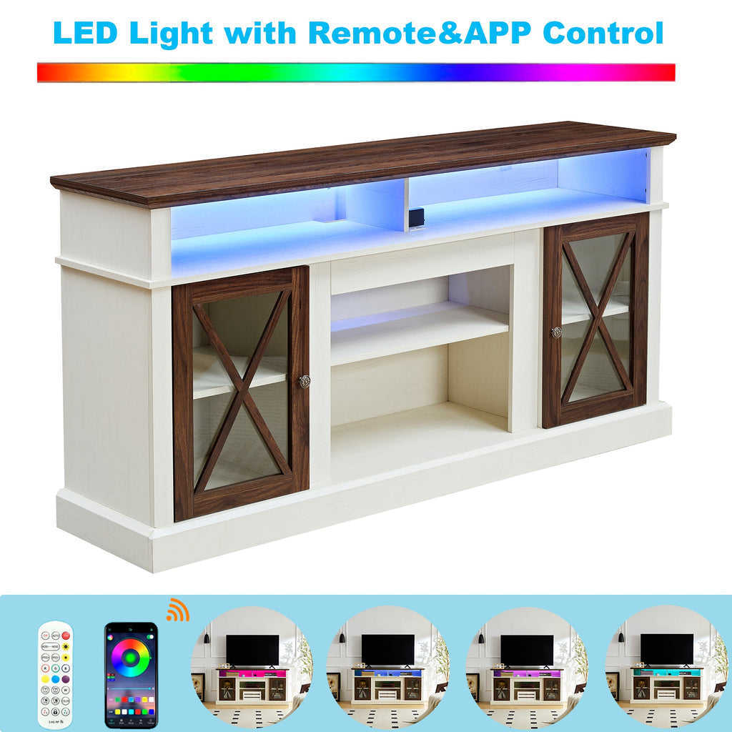 LED Farmhouse Style TV Stand for 65/70/75 inch TV with Outlet