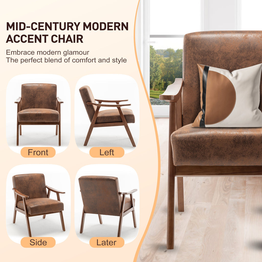 Medieval modern chair, solid wood frame accent chair with ultra thick backrest