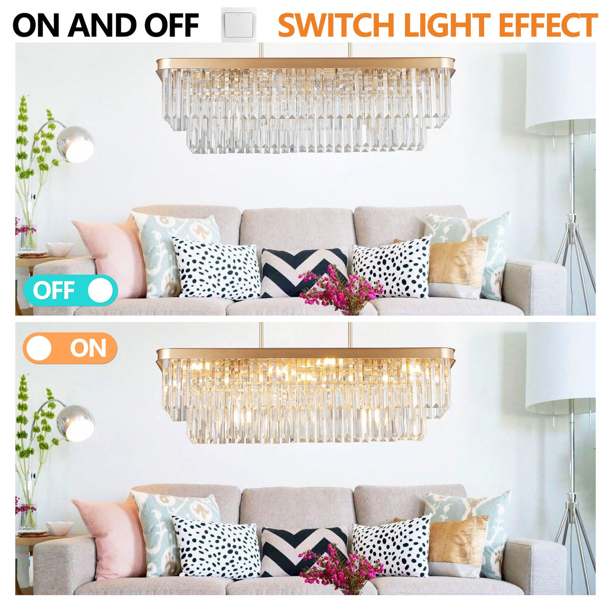 Chandeliers, Rectangular Crystal Chandelier Adjustable