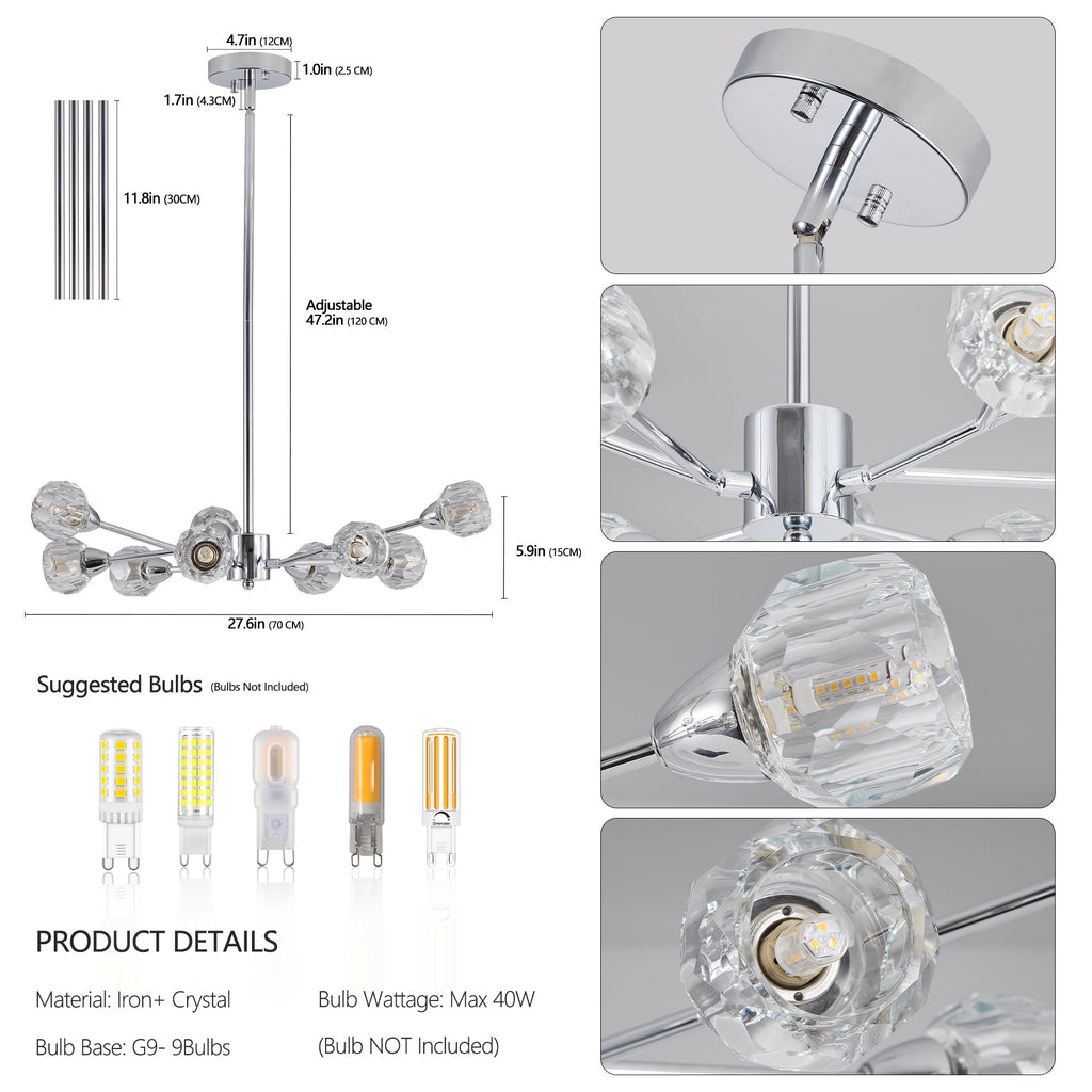 Modern Crystal Chandeliers, 9 Lights Chrome Chandelier
