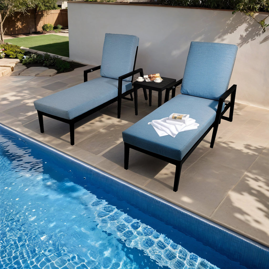 3PC Aluminum Patio Furniture Chaise Lounge Set 2 Chaise & 1 End Table