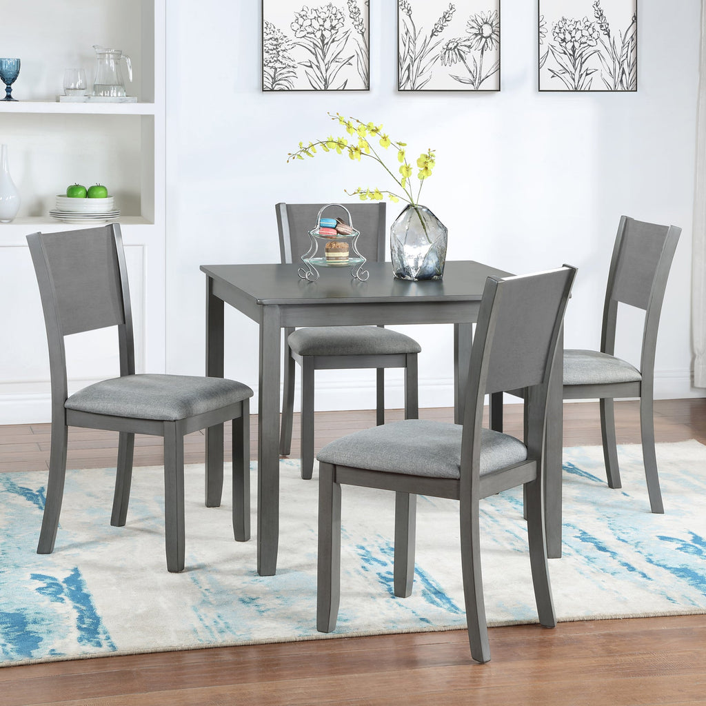 5 Piece Modern Dining Set, Square Wooden Dining Table with 4 Upholstered Chairs
