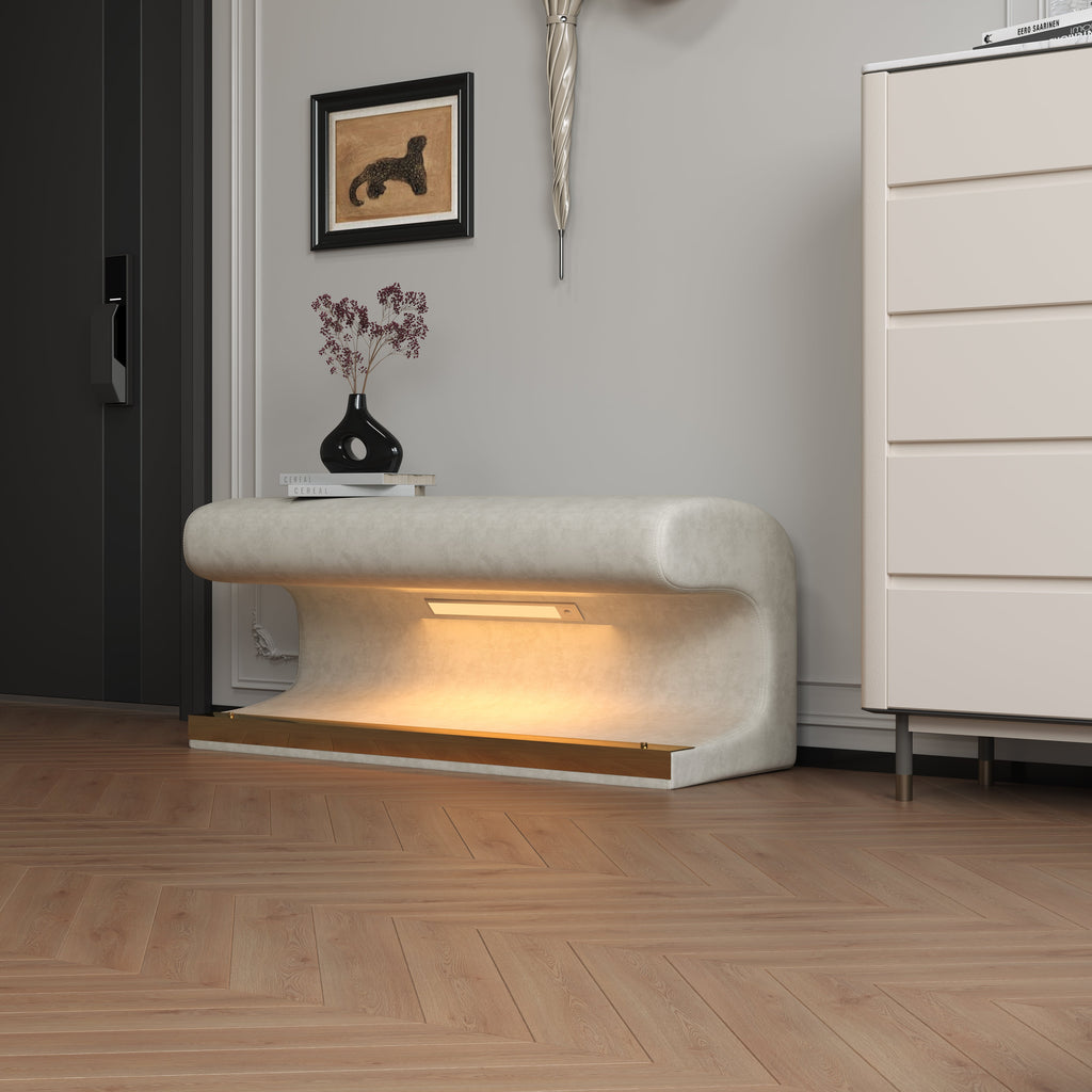 Bench Leather Upholstered Ottoman with LED sensor light for end of bed