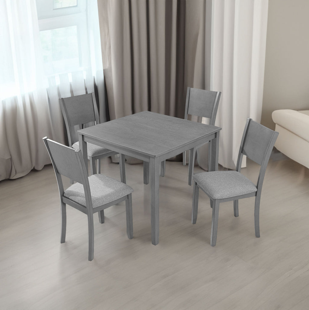 5 Piece Modern Dining Set, Square Wooden Dining Table with 4 Upholstered Chairs