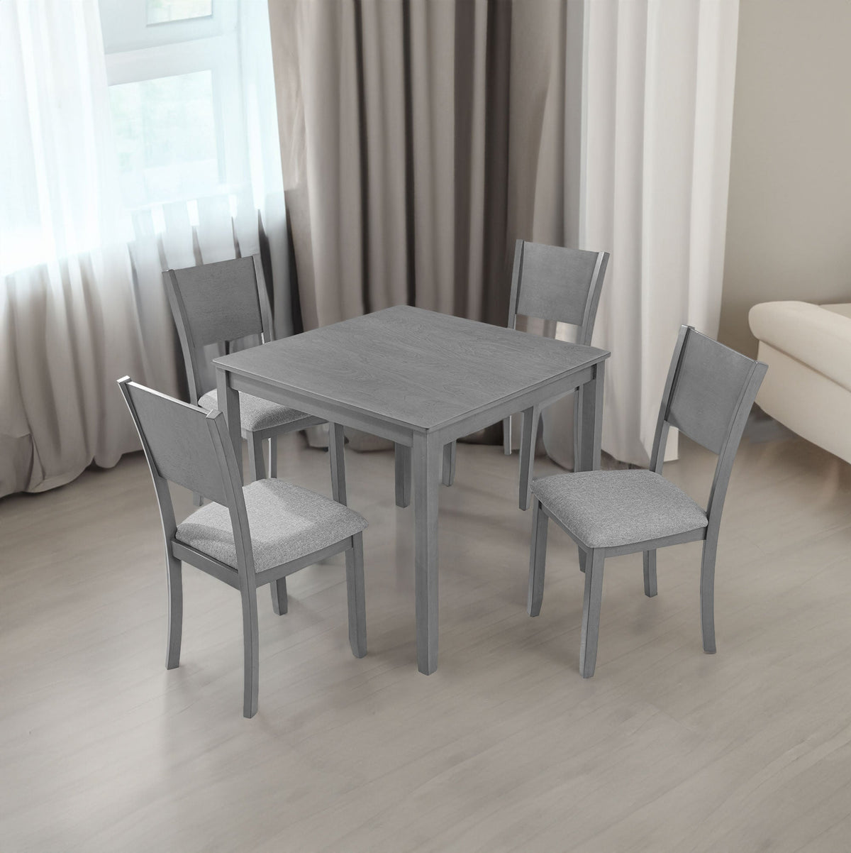 5 Piece Modern Dining Set, Square Wooden Dining Table with 4 Upholstered Chairs