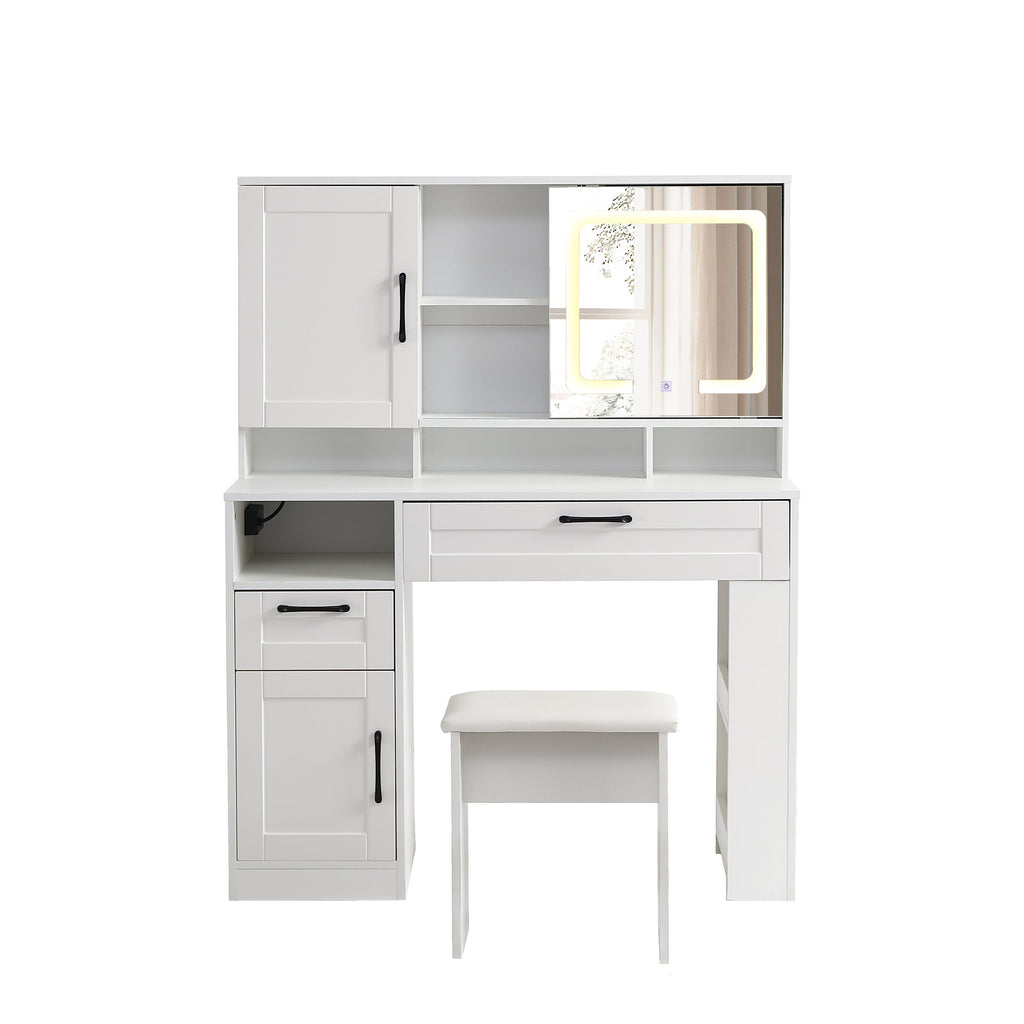 Vanity table with large sliding lighted mirror dressing table with 2 drawers storage shelves