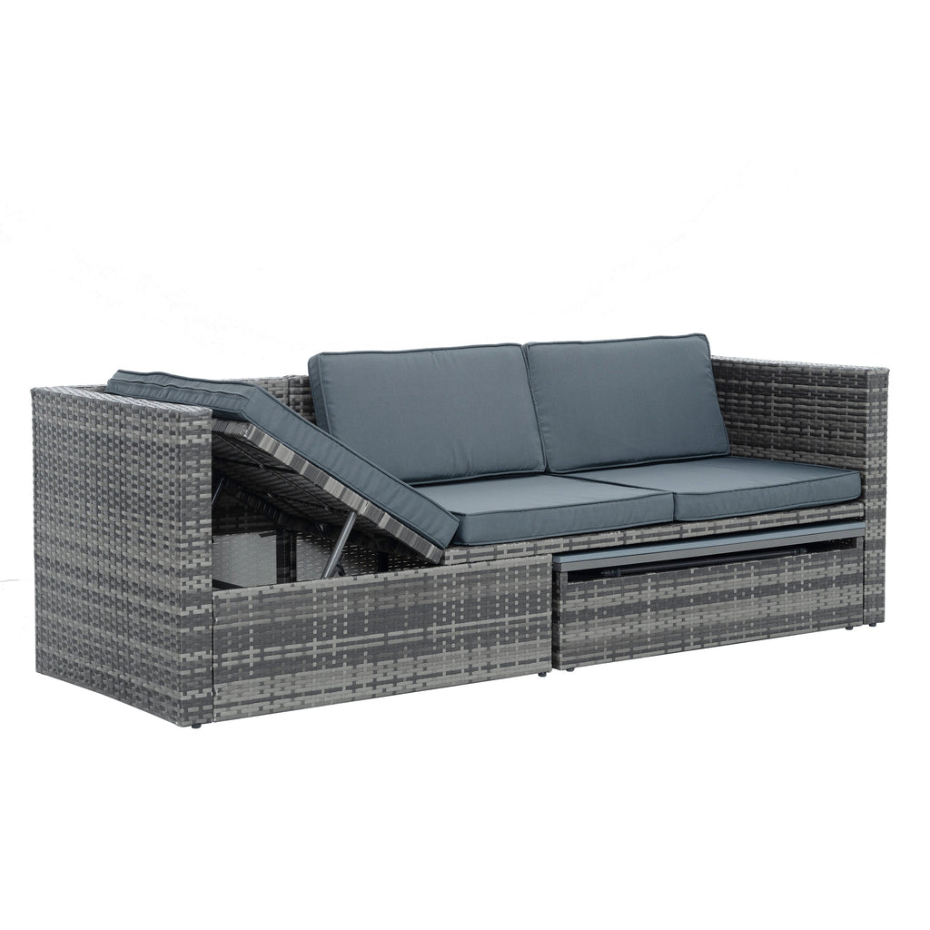 Patio Outdoor Furniture, 5 Set Wicker With Plywood Coffee Table