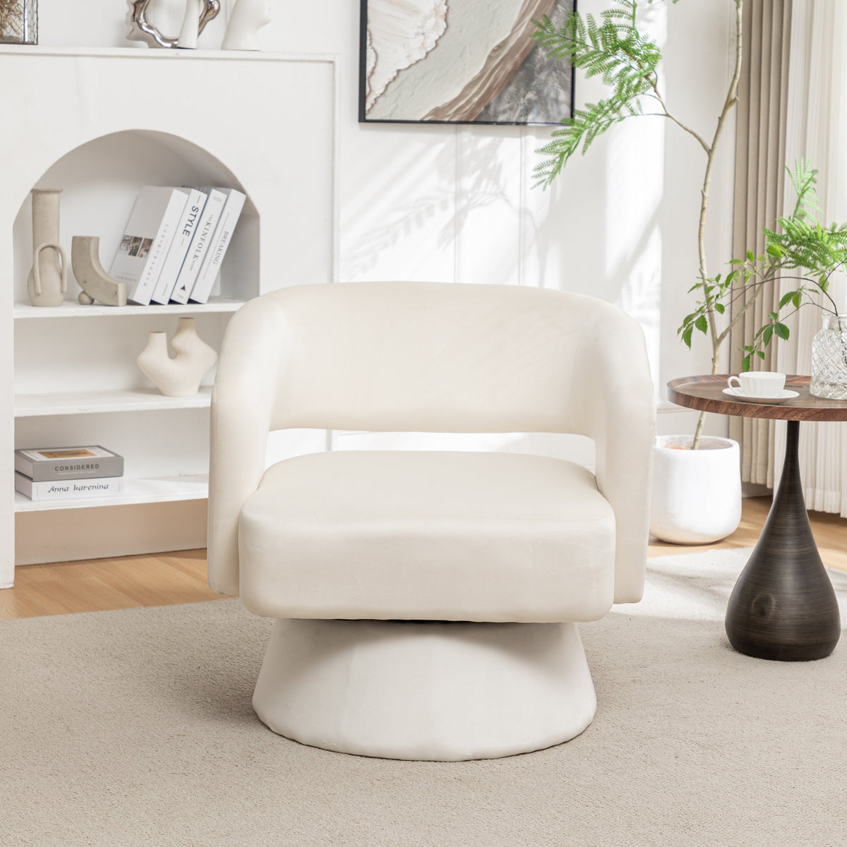 Swivel Barrel Chair, Velvet Accent Armchair 360 Degree Swivel