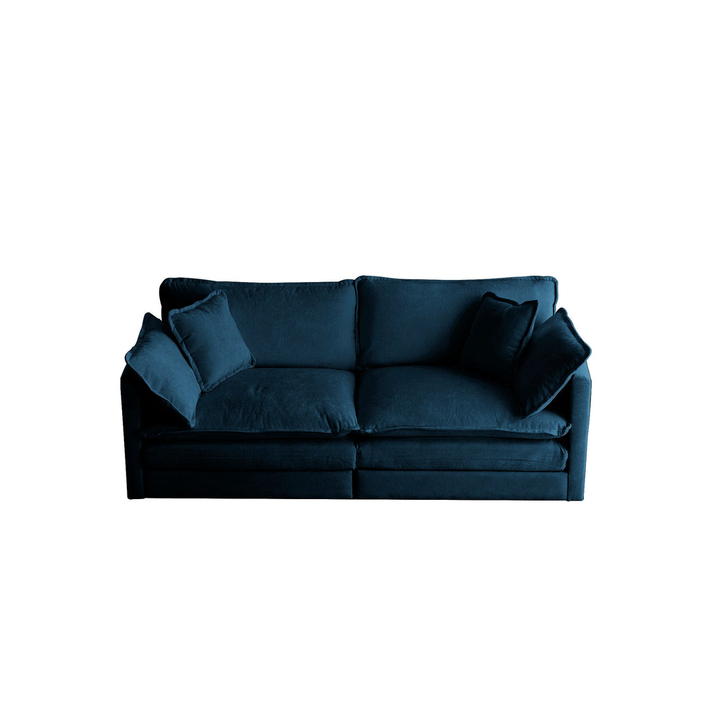 Modern Fabric Loveseat, Large Size Deep 2-Seat Sofa with 4 Pillows ,Blue Chenille