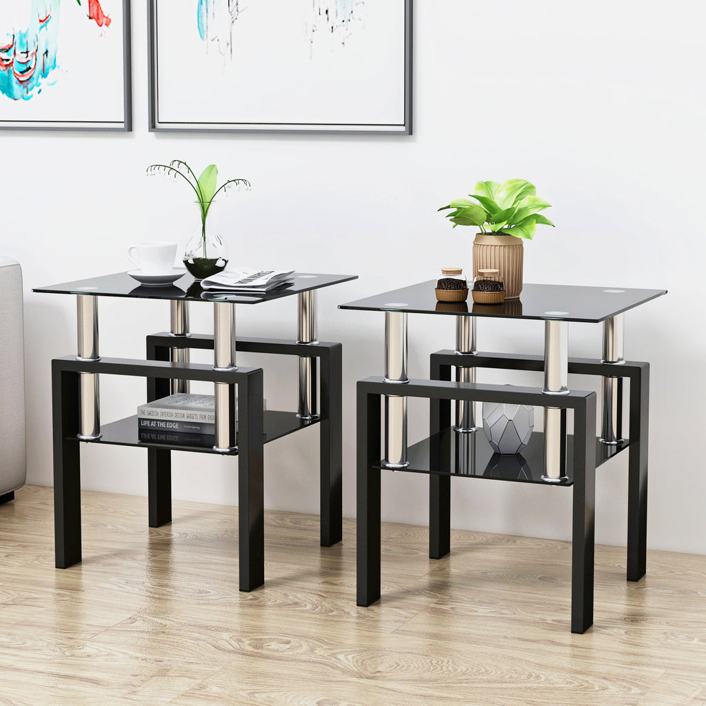 Set of 2, Modern Tempered Glass Tea Table, Coffee Table