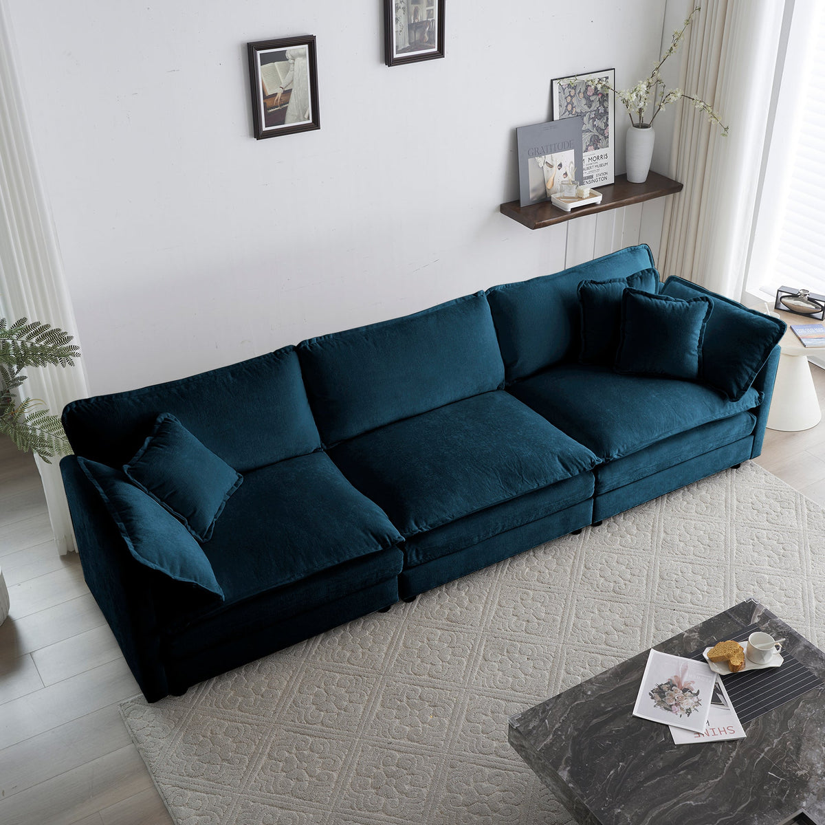 Modern Couch 3-Seater Sofa with 2 Armrest Pillows and 3 Toss Pillows