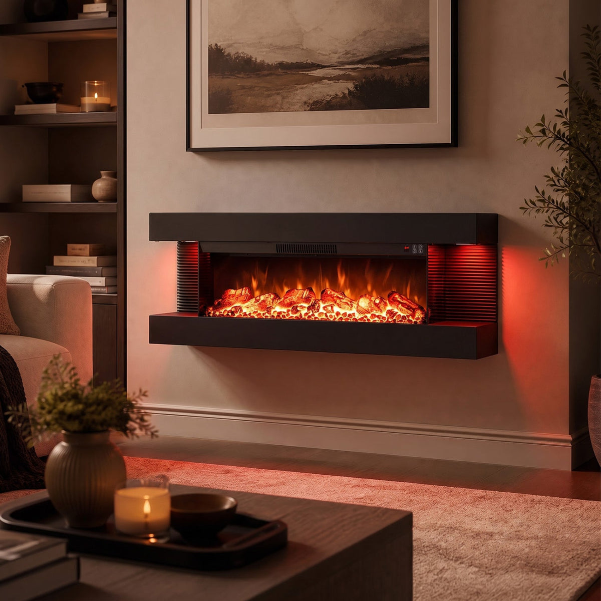 32-Inch Wall Mount Electric Fireplace with WiFi & Floating Mantel
