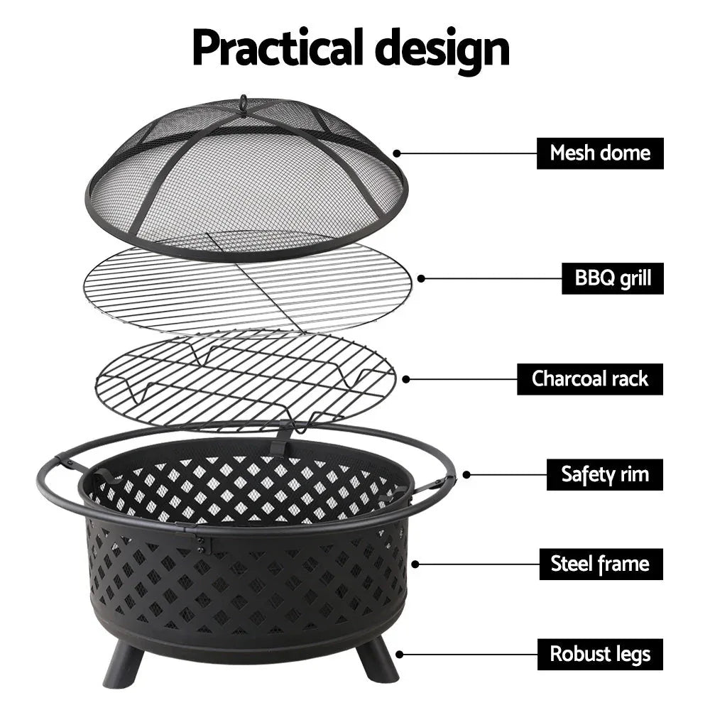 Fire Pit BBQ Grill Smoker Portable Outdoor Fireplace Patio Heater Pits