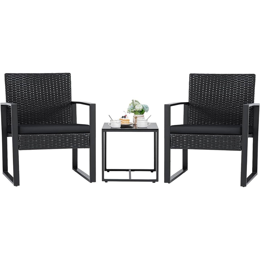 Outdoor 3-Piece Patio Furniture Set with 2 Black Patio Chairs