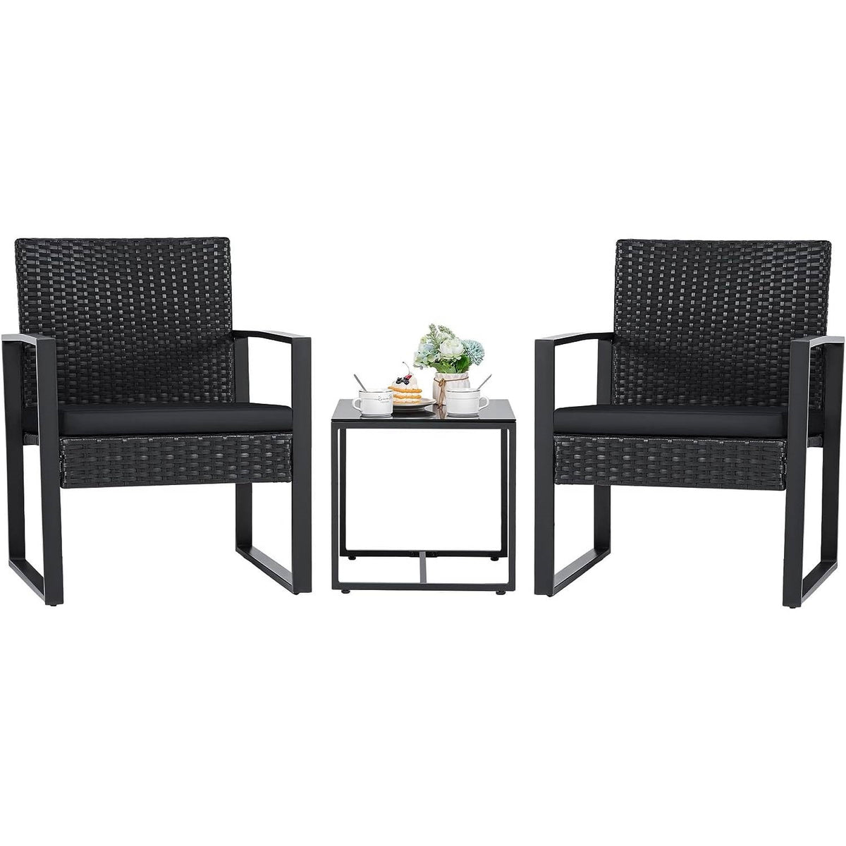 Outdoor 3-Piece Patio Furniture Set with 2 Black Patio Chairs