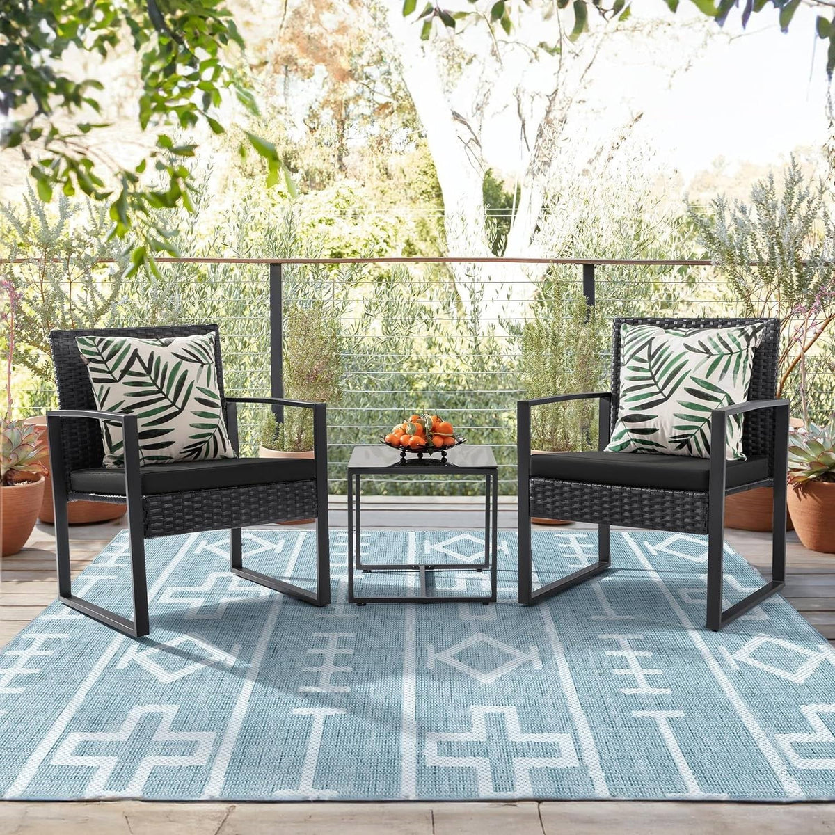 Outdoor 3-Piece Patio Furniture Set with 2 Black Patio Chairs