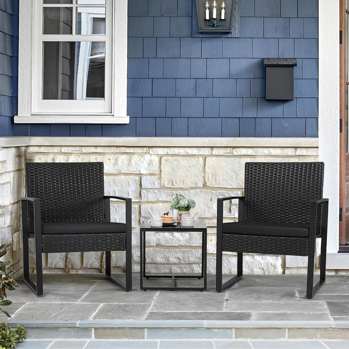Outdoor 3-Piece Patio Furniture Set with 2 Black Patio Chairs