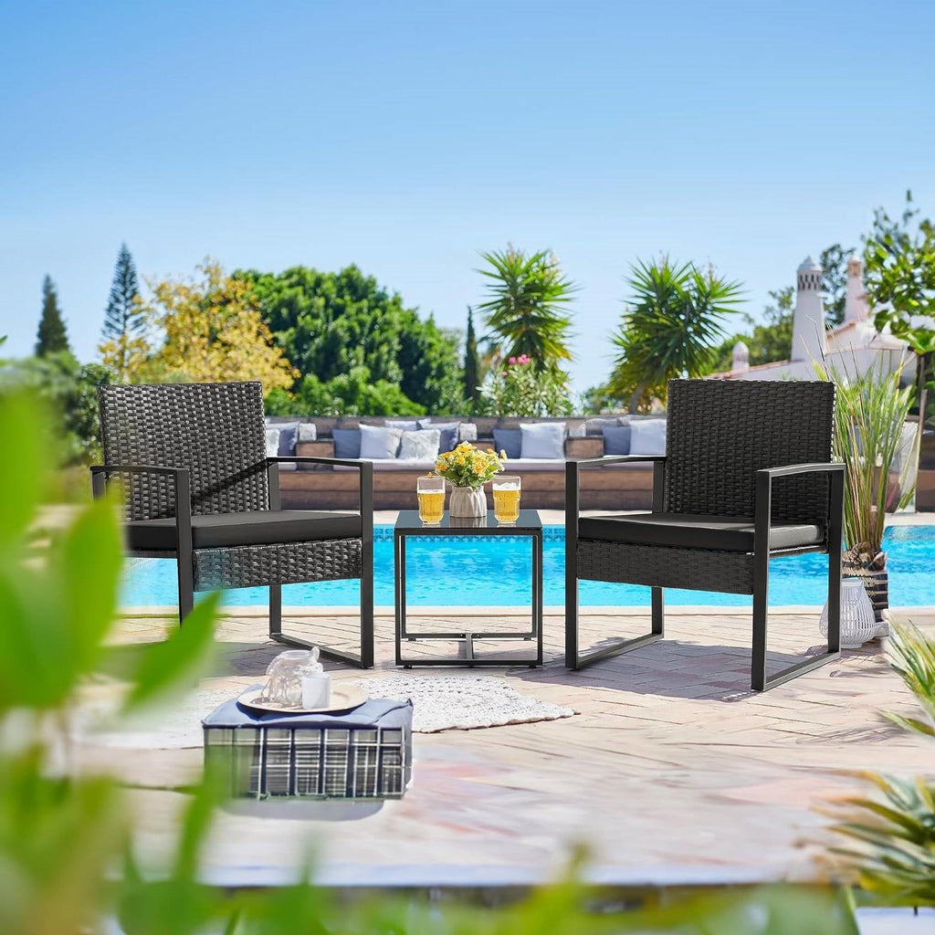 Outdoor 3-Piece Patio Furniture Set with 2 Black Patio Chairs