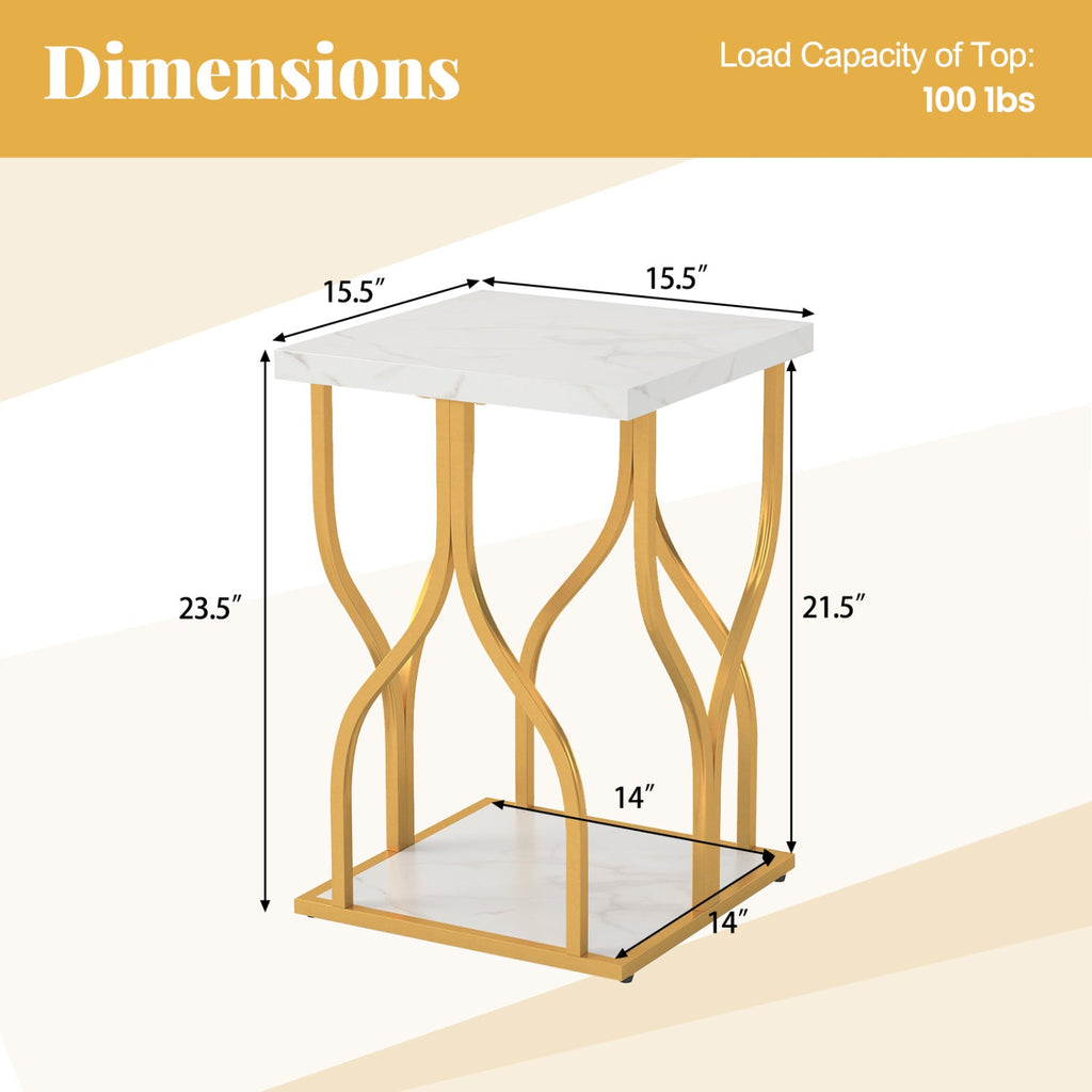 Faux Marble Bedside Night Stand with Petal-Inspired Metal Frame