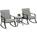 Outdoor 3-Piece Patio Furniture Table Rocking Chairs Set, Grey Cushions