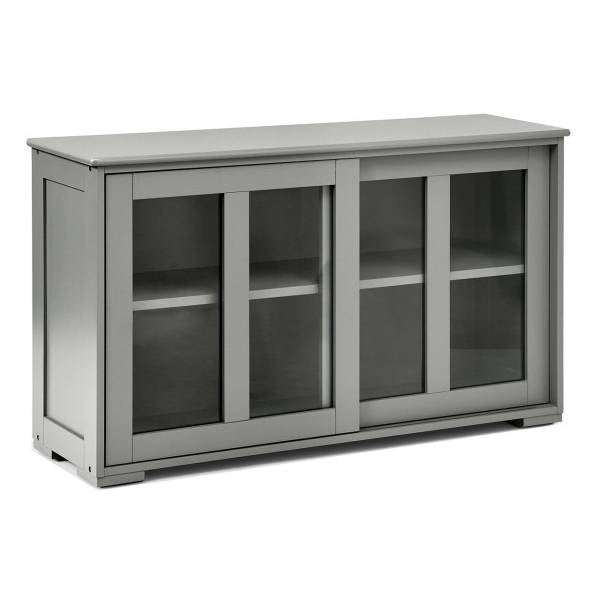Grey Wood Buffet Storage Cabinet w/ Glass Sliding Door