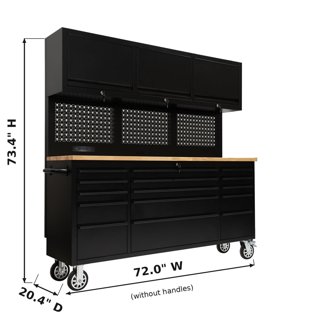72 inch Rolling Tool Chest with Light & Power Strips, Workbench