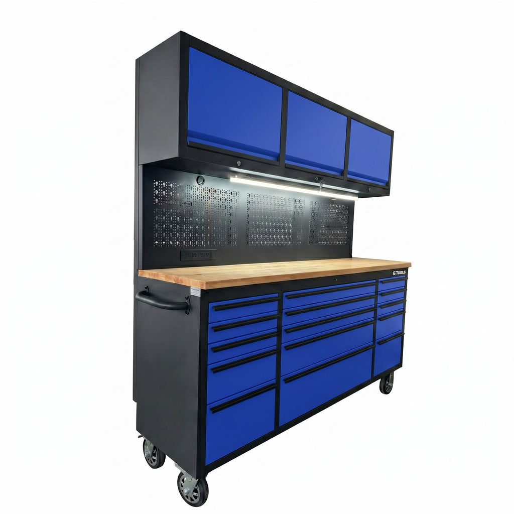 72 inch Rolling Tool Chest with Light & Power Strips, Workbench