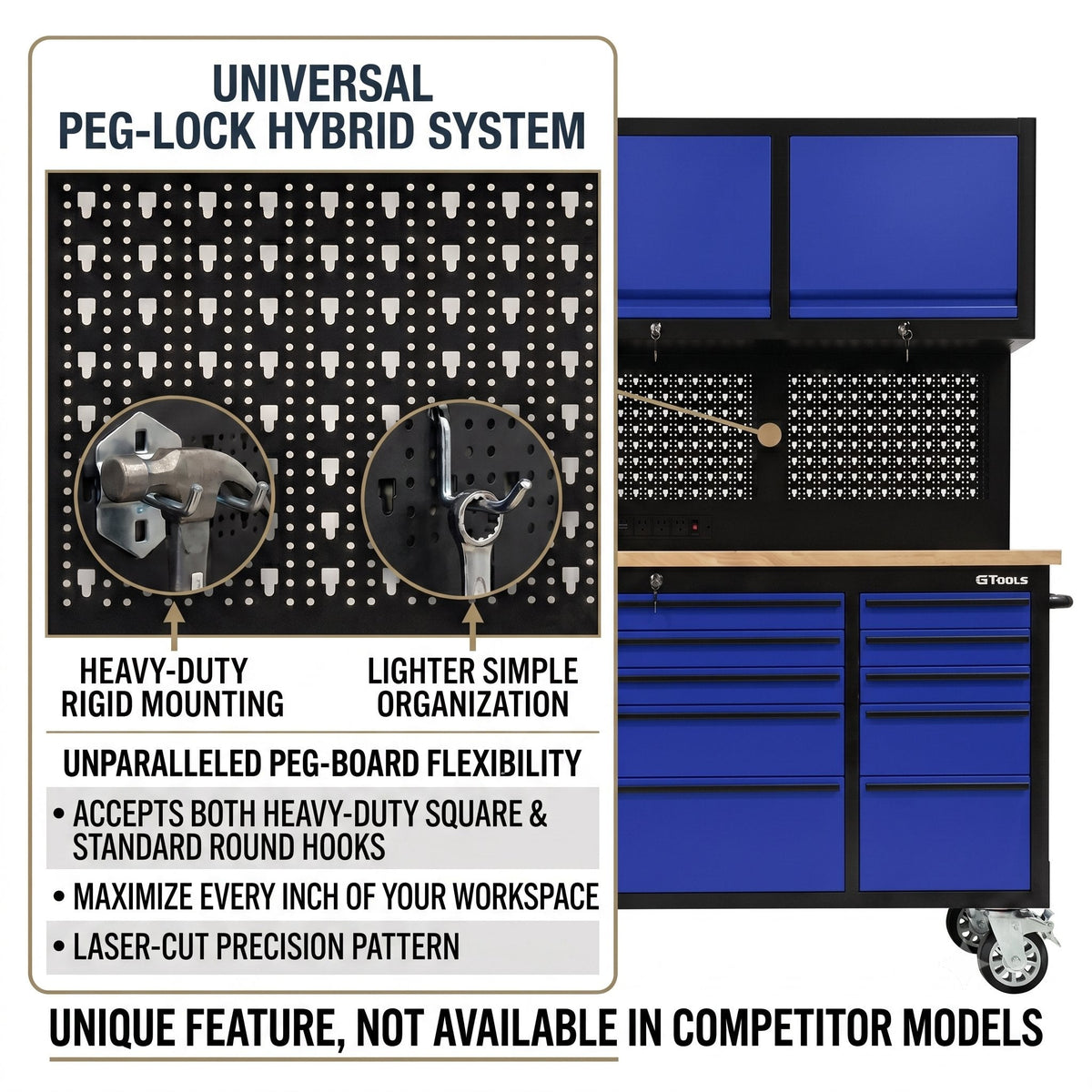 72 inch Rolling Tool Chest with Light & Power Strips, Workbench