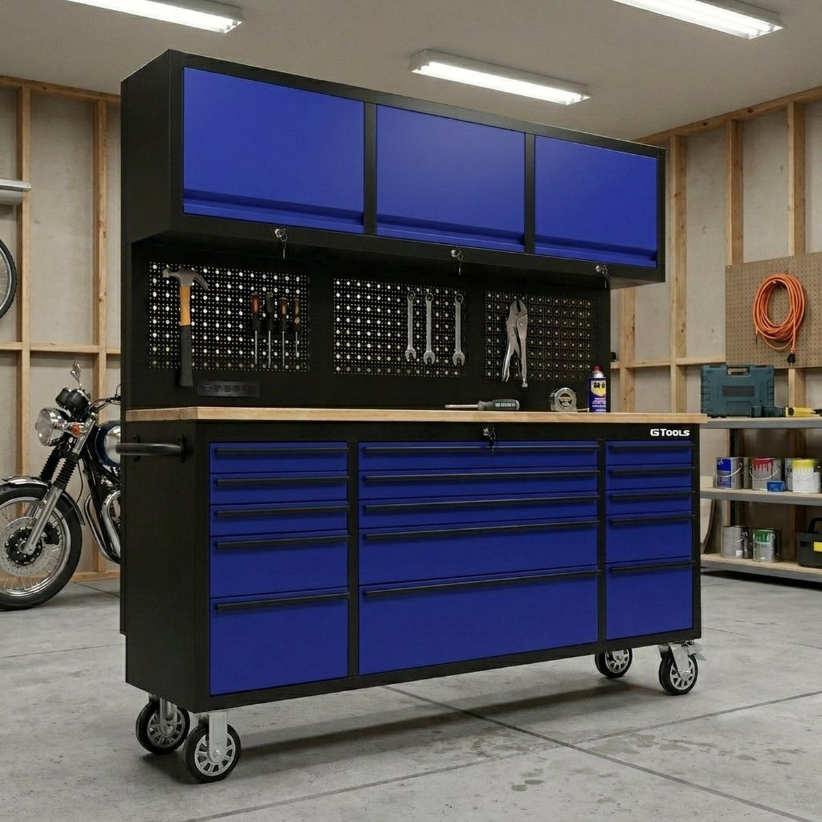 72 inch Rolling Tool Chest with Light & Power Strips, Workbench