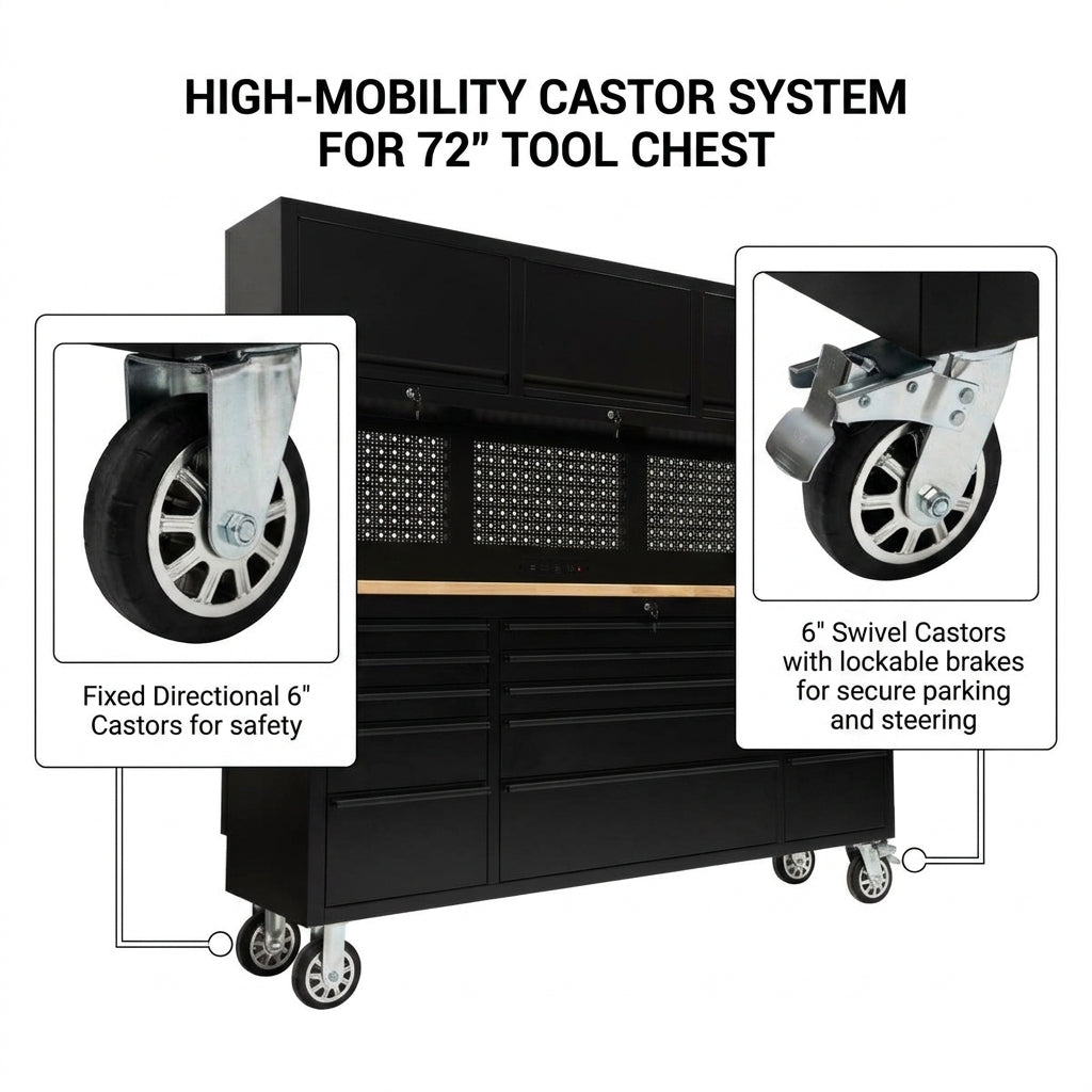 72 inch Rolling Tool Chest with Light & Power Strips, Workbench