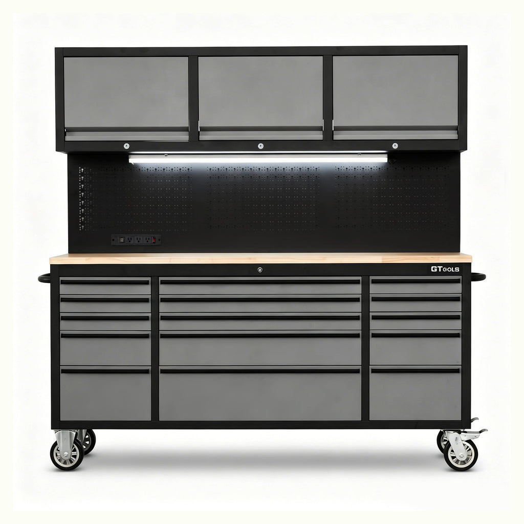72 inch Rolling Tool Chest with Light & Power Strips, Workbench