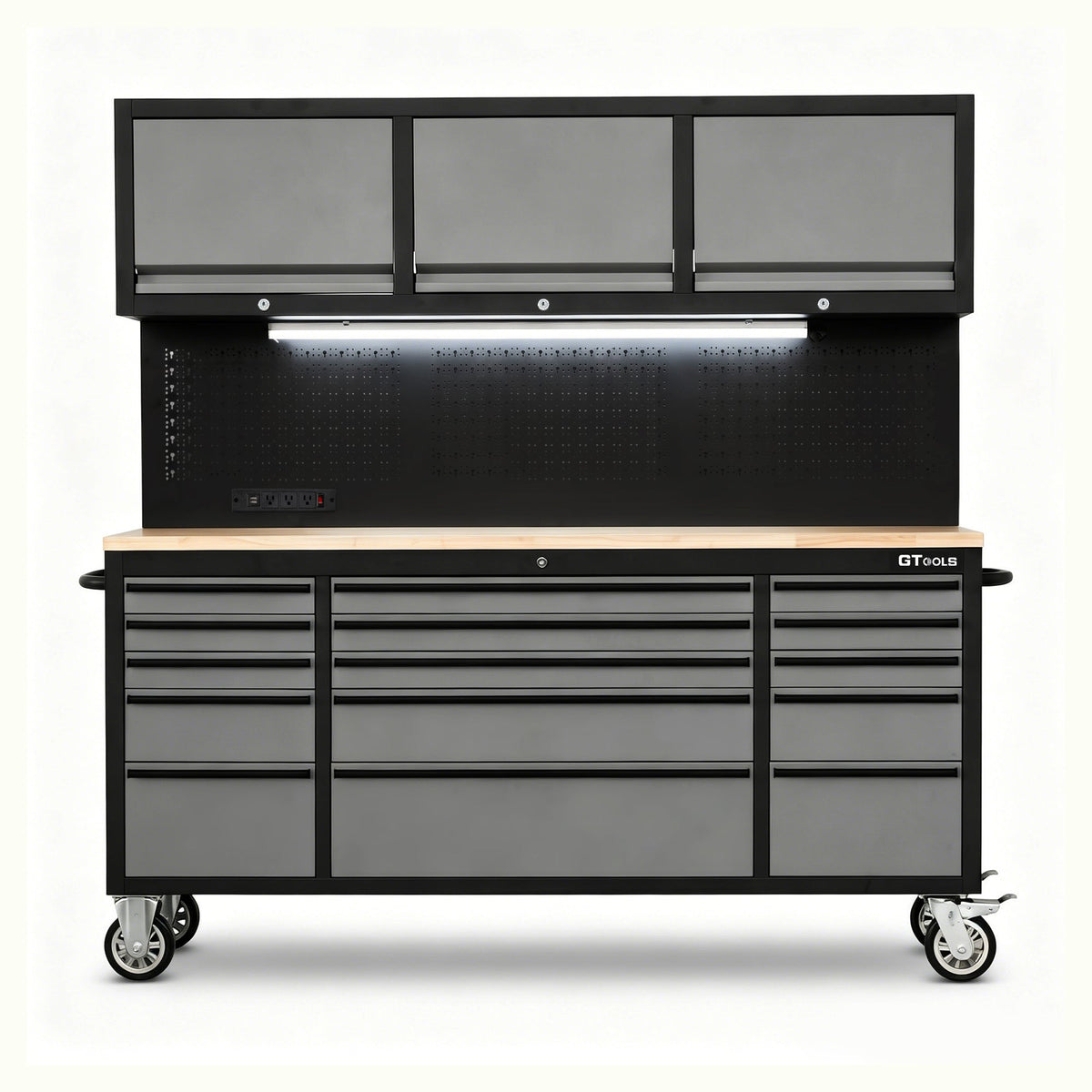 72 inch Rolling Tool Chest with Light & Power Strips, Workbench
