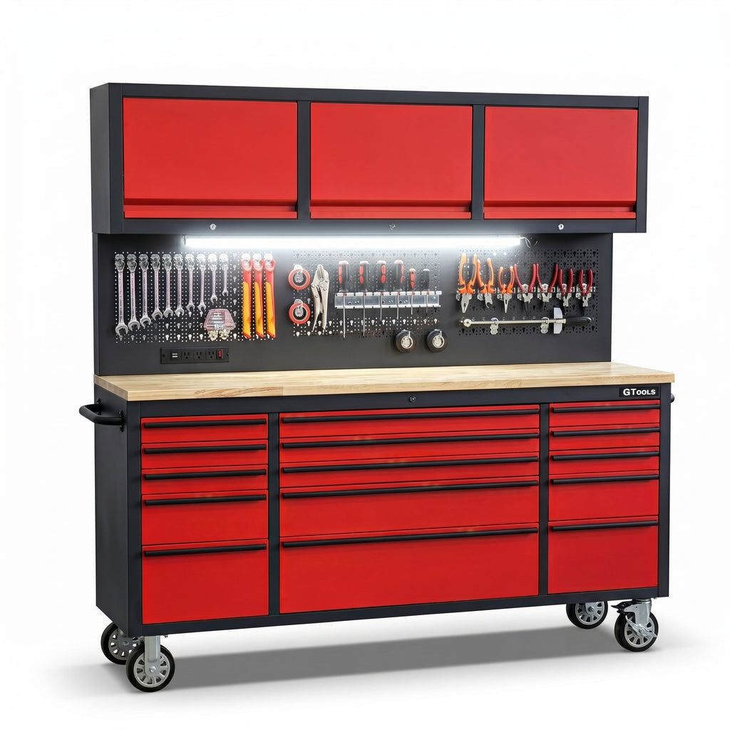 72 inch Rolling Tool Chest with Light & Power Strips, Workbench
