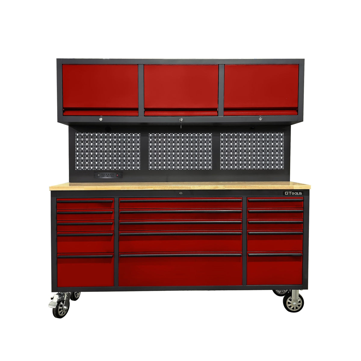 72 inch Rolling Tool Chest with Light & Power Strips, Workbench