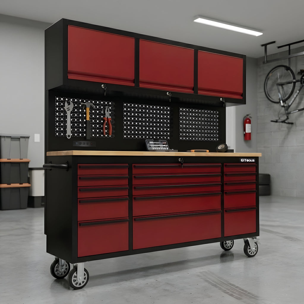 72 inch Rolling Tool Chest with Light & Power Strips, Workbench