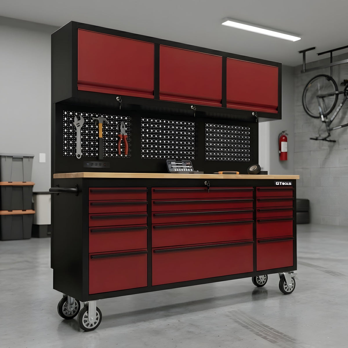 72 inch Rolling Tool Chest with Light & Power Strips, Workbench