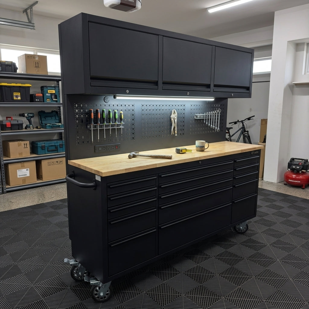 72 inch Rolling Tool Chest with Light & Power Strips, Workbench