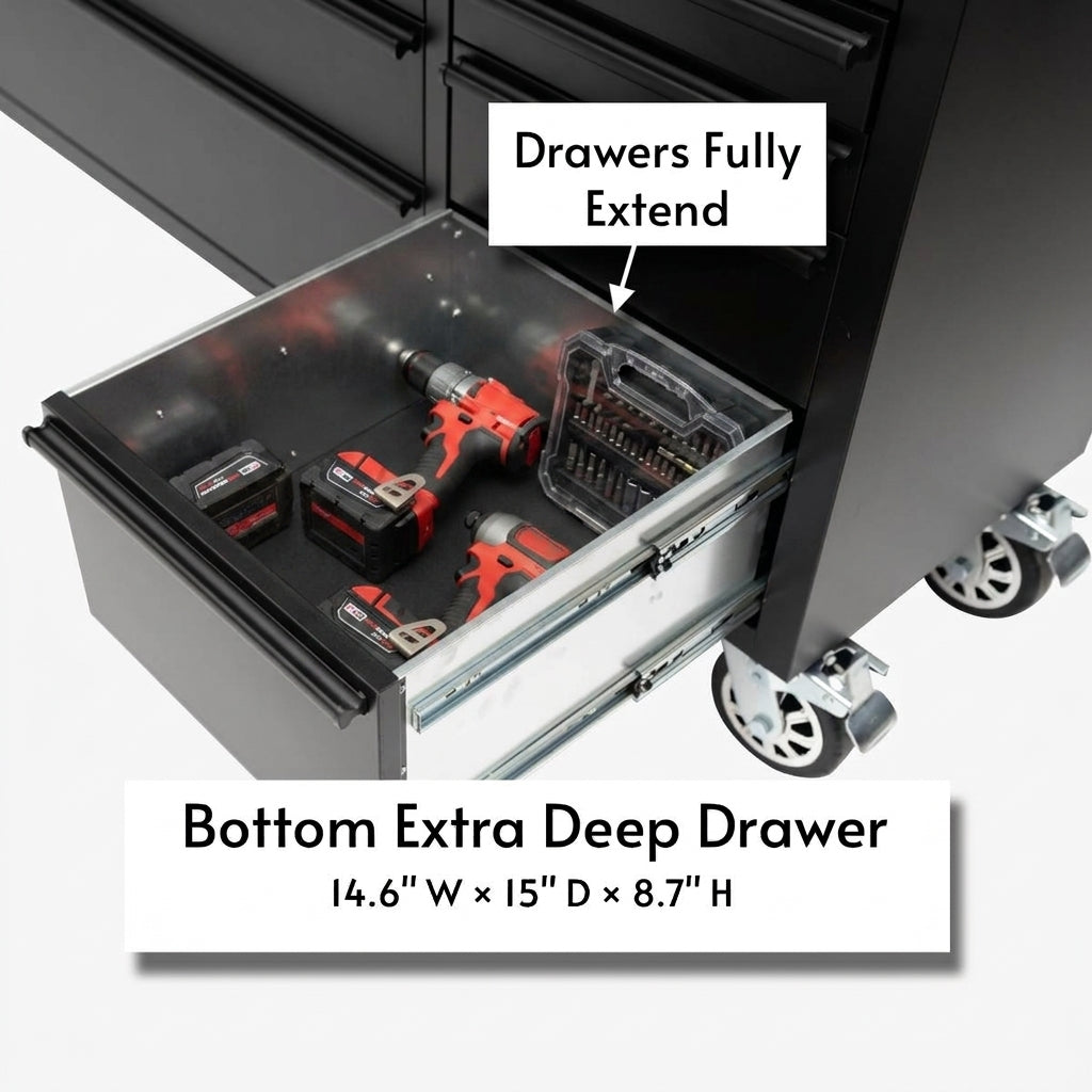 72 inch Rolling Tool Chest with Light & Power Strips, Workbench