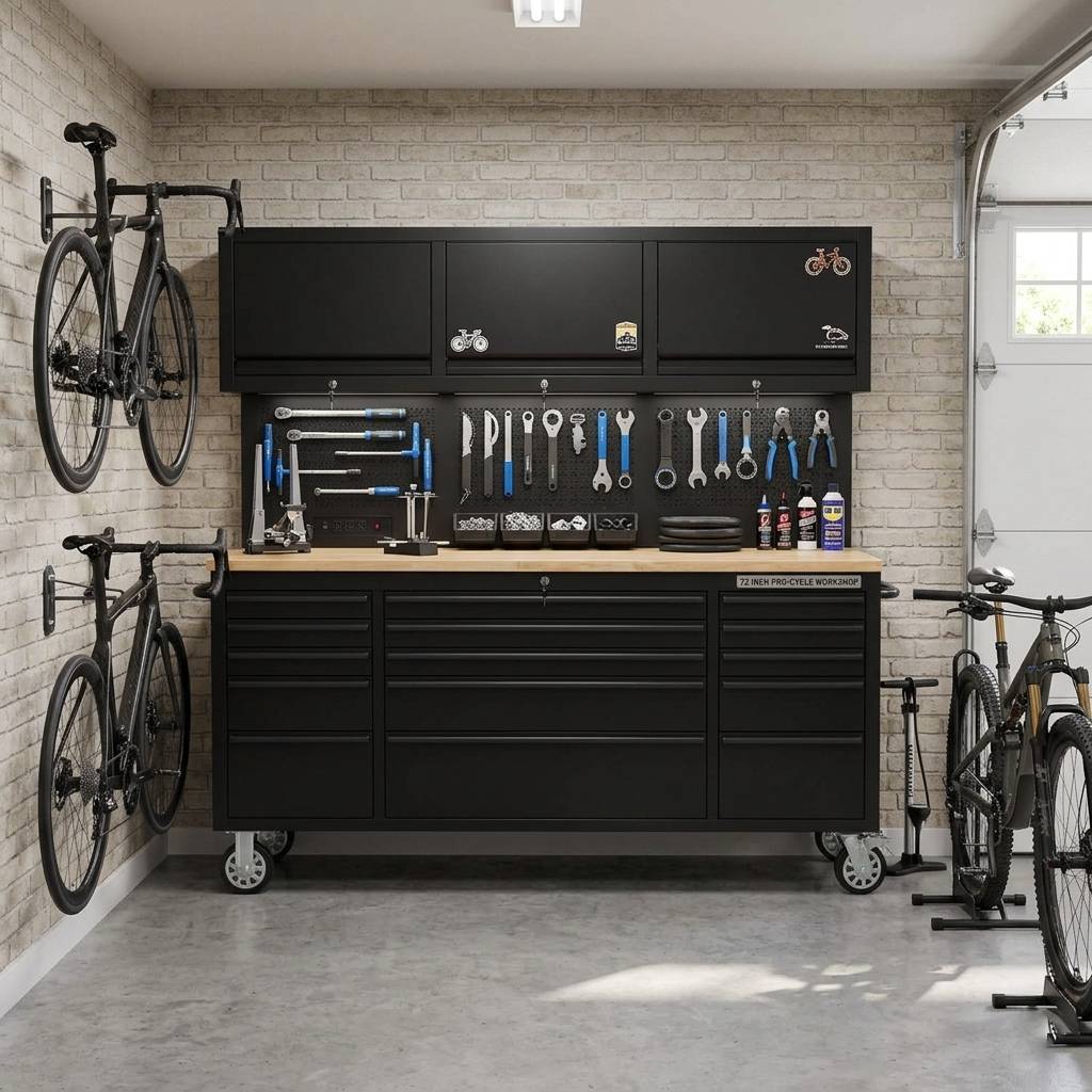 72 inch Rolling Tool Chest with Light & Power Strips, Workbench