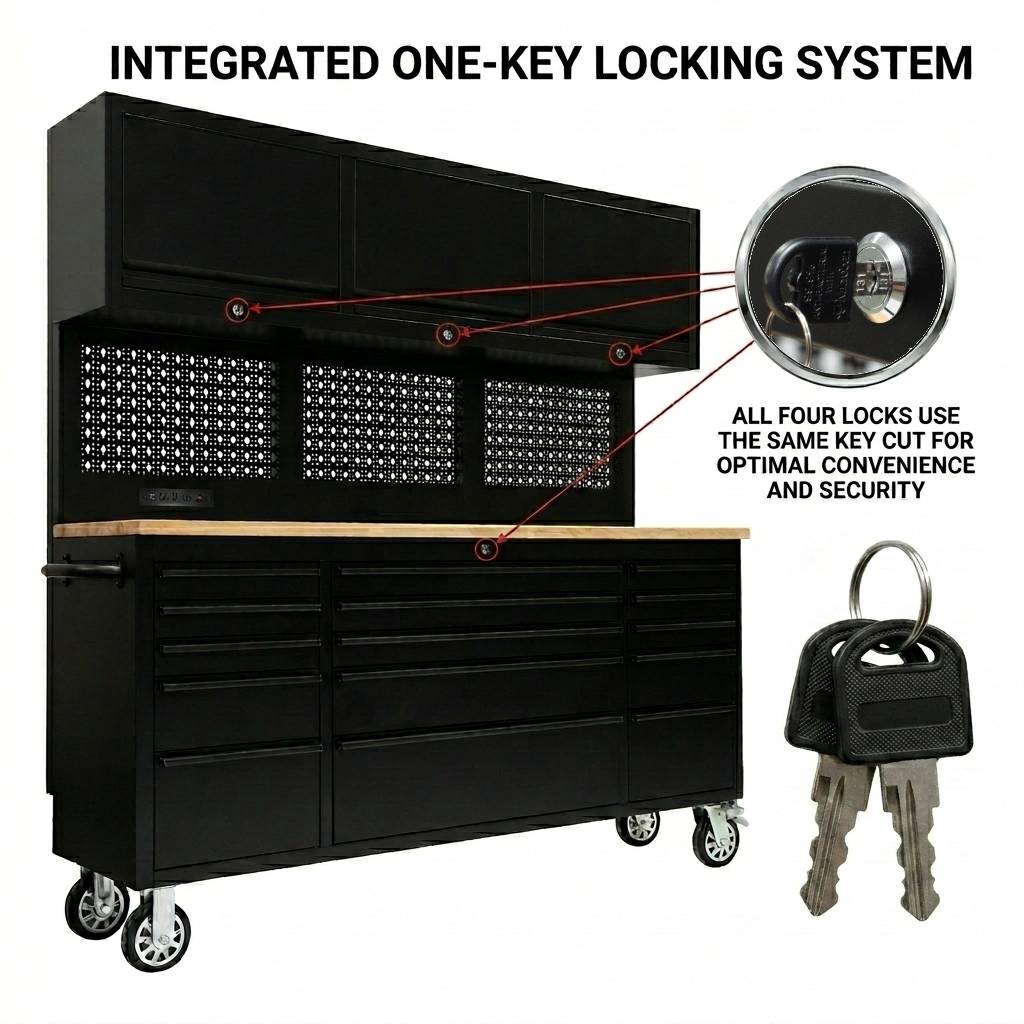 72 inch Rolling Tool Chest with Light & Power Strips, Workbench