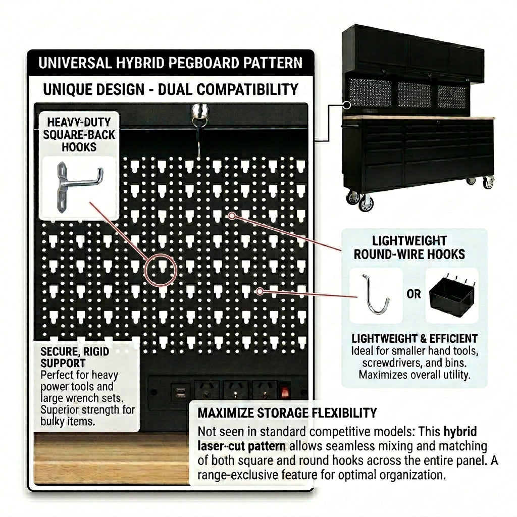 72 inch Rolling Tool Chest with Light & Power Strips, Workbench