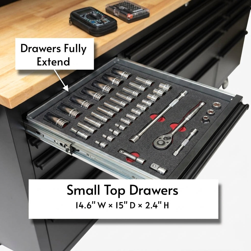 72 inch Rolling Tool Chest with Light & Power Strips, Workbench