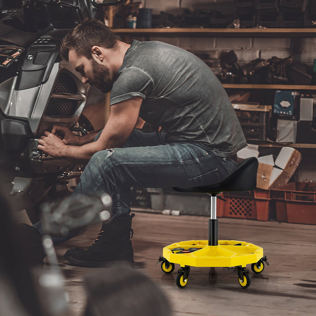 20 Inch-25 Inch Height Adjustable Rolling Garage Stool with Tool Tray