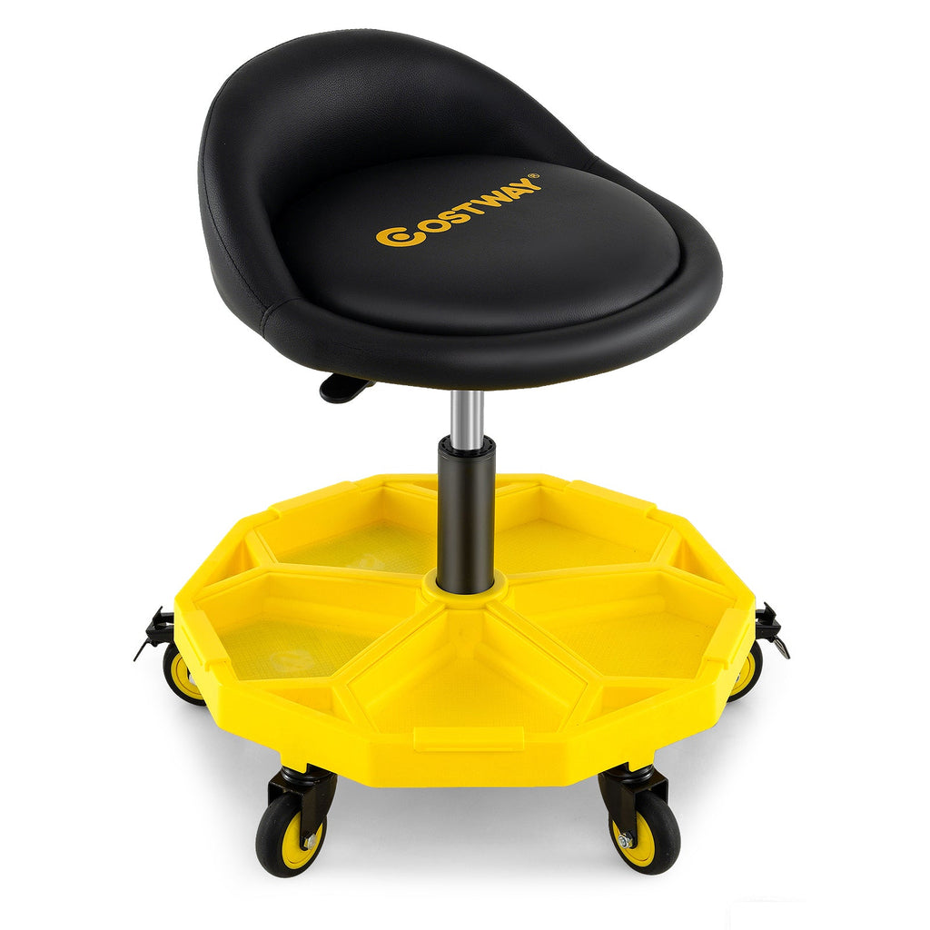 20 Inch-25 Inch Height Adjustable Rolling Garage Stool with Tool Tray