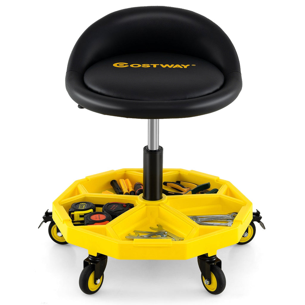 20 Inch-25 Inch Height Adjustable Rolling Garage Stool with Tool Tray