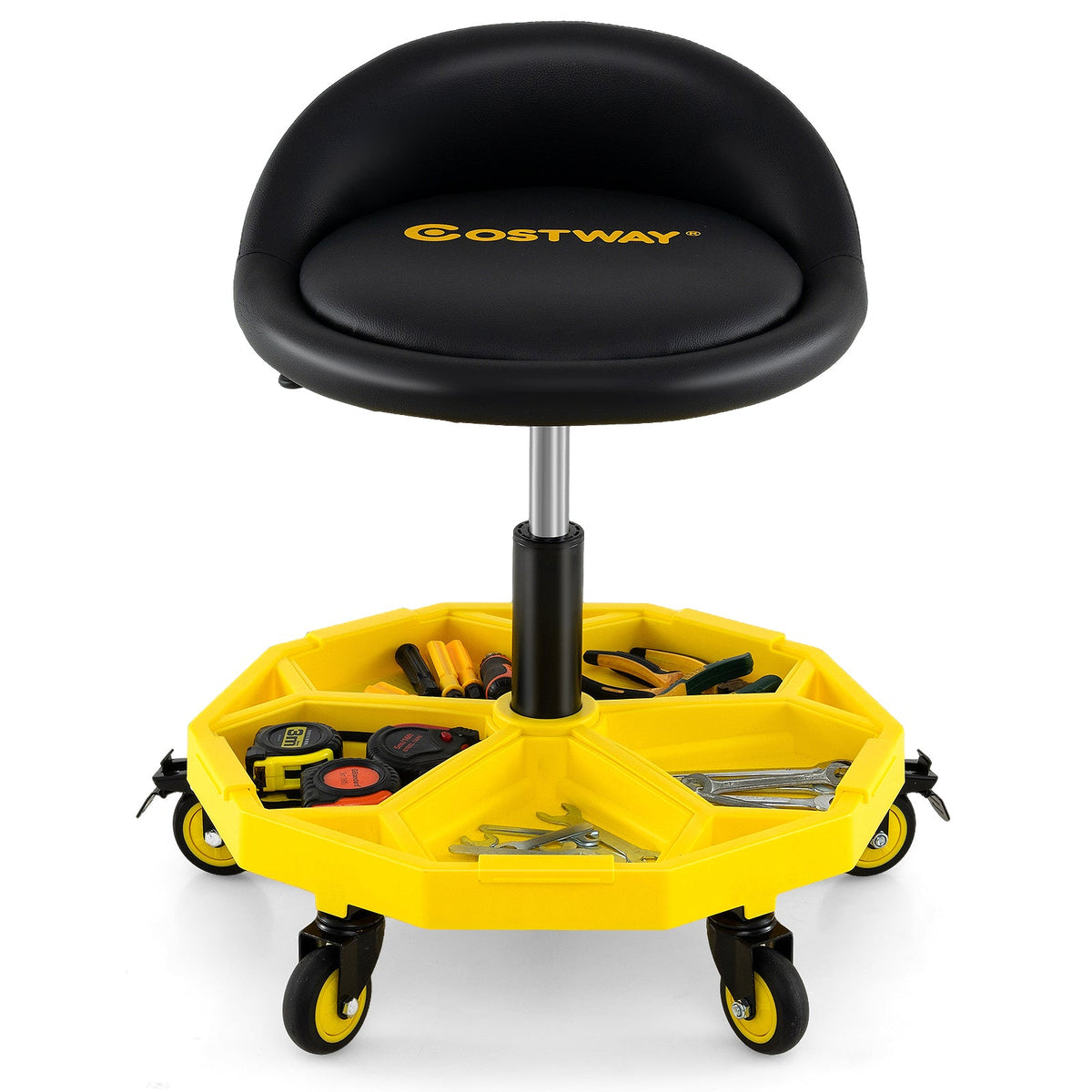 20 Inch-25 Inch Height Adjustable Rolling Garage Stool with Tool Tray