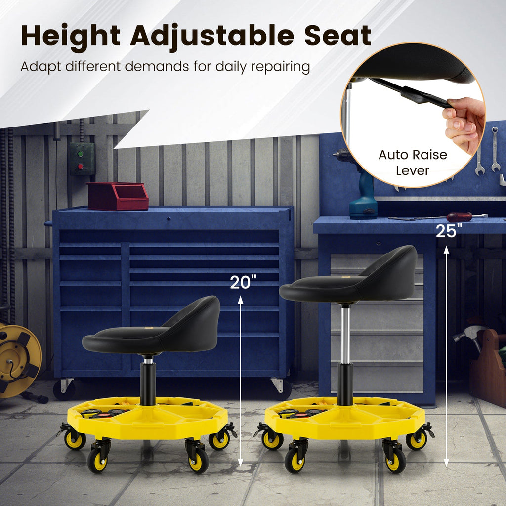 20 Inch-25 Inch Height Adjustable Rolling Garage Stool with Tool Tray