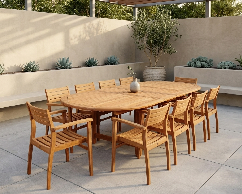 Certified Teak Wood Outdoor Patio Extendable Dining Set